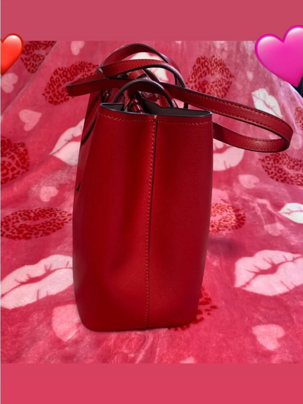 kate spade red leather tote with gold logo lettering - Picture 4 of 5